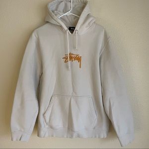 Mens Large Stussy Sweatshirt Stitch Logo Hoodie White L